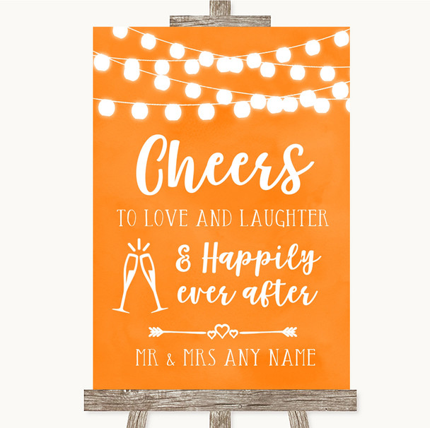 Orange Watercolour Lights Cheers To Love Customised Wedding Sign