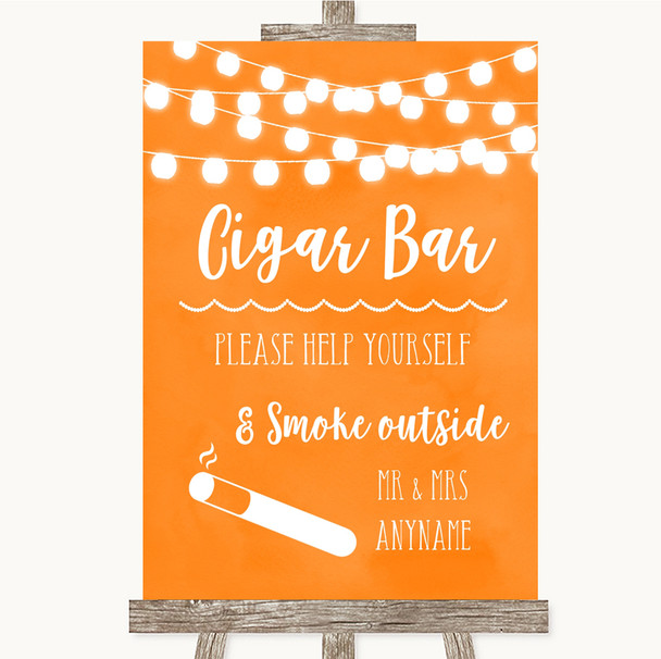 Orange Watercolour Lights Cigar Bar Customised Wedding Sign