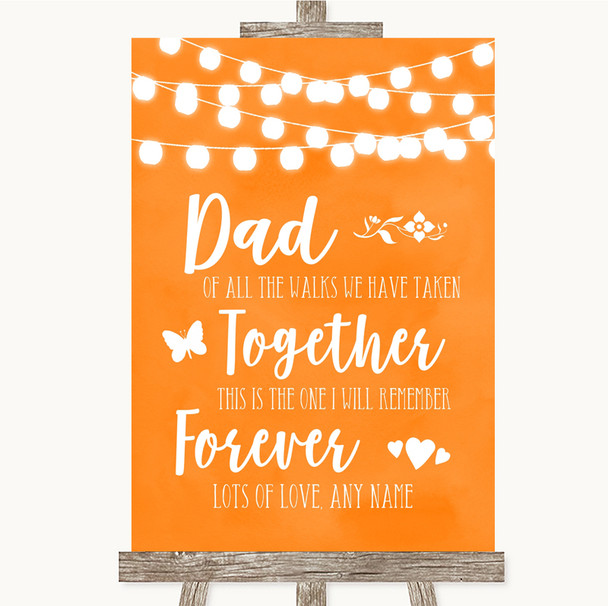 Orange Watercolour Lights Dad Walk Down The Aisle Customised Wedding Sign Orange Watercolour Lights Dad Walk Down The Aisle Customised Wedding Sign