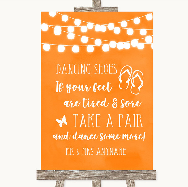Orange Watercolour Lights Dancing Shoes Flip Flops Customised Wedding Sign