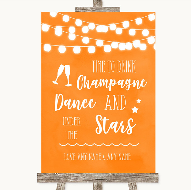 Orange Watercolour Lights Drink Champagne Dance Stars Customised Wedding Sign