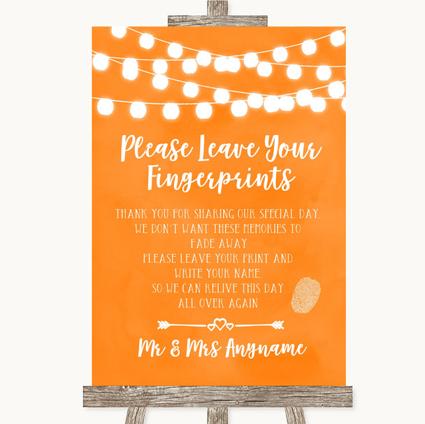 Orange Watercolour Lights Fingerprint Guestbook Customised Wedding Sign