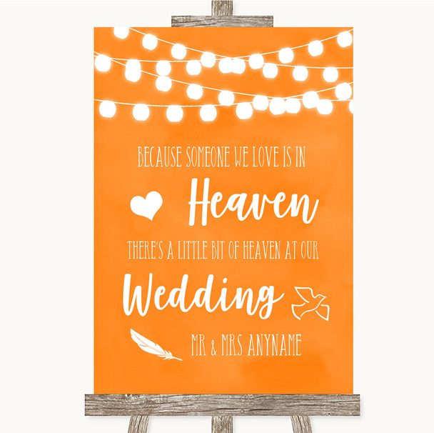 Orange Watercolour Lights Heaven Loved Ones Customised Wedding Sign