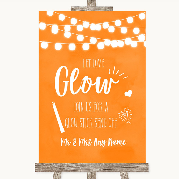 Orange Watercolour Lights Let Love Glow Glowstick Customised Wedding Sign