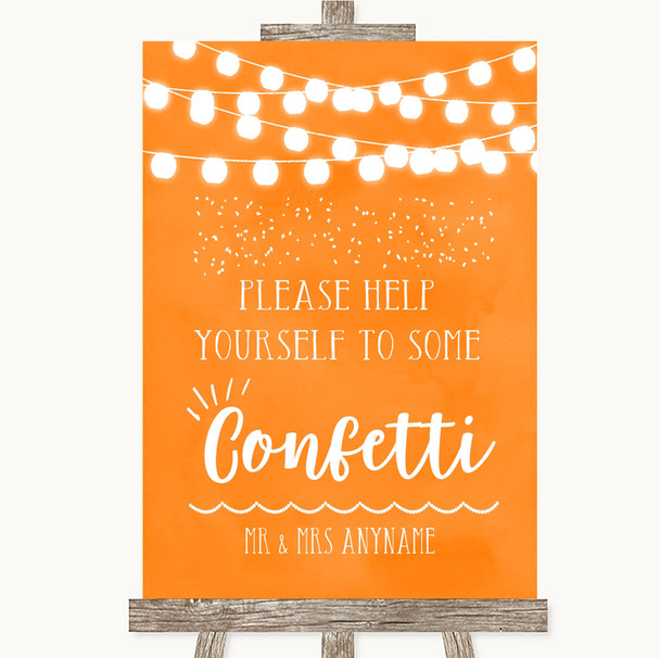 Orange Watercolour Lights Take Some Confetti Customised Wedding Sign