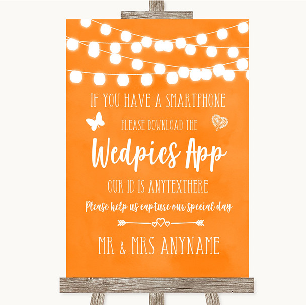 Orange Watercolour Lights Wedpics App Photos Customised Wedding Sign