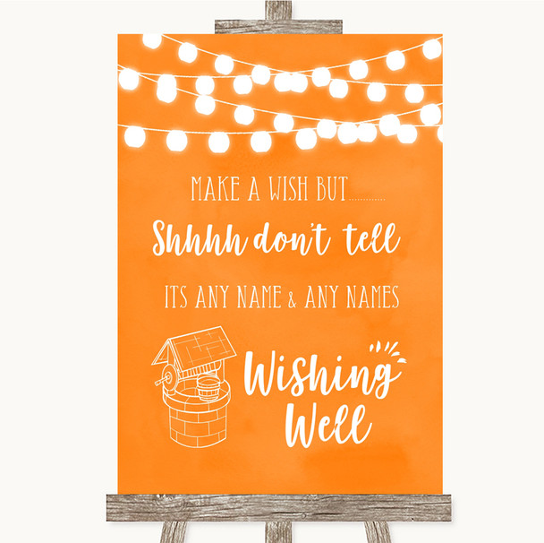 Orange Watercolour Lights Wishing Well Message Customised Wedding Sign