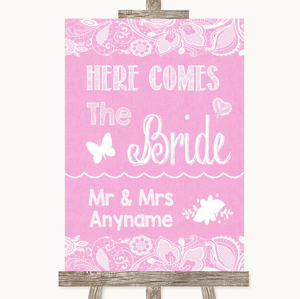 Pink Burlap & Lace Here Comes Bride Aisle Sign Customised Wedding Sign Pink Burlap & Lace Here Comes Bride Aisle Sign Customised Wedding Sign