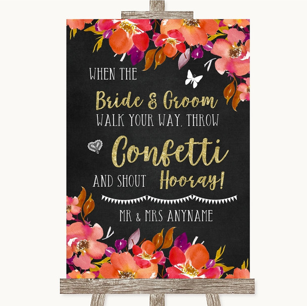 Pink Coral Orange & Purple Confetti Customised Wedding Sign