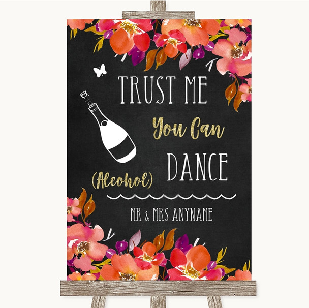 Pink Coral Orange & Purple Alcohol Says You Can Dance Customised Wedding Sign