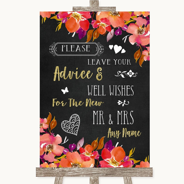 Pink Coral Orange & Purple Guestbook Advice & Wishes Mr & Mrs Wedding Sign