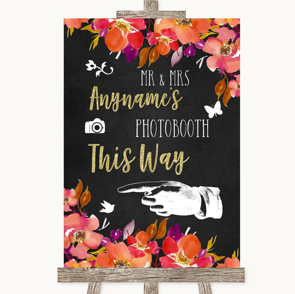 Pink Coral Orange & Purple Photobooth This Way Left Customised Wedding Sign