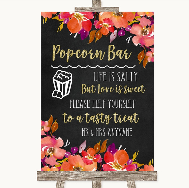 Pink Coral Orange & Purple Popcorn Bar Customised Wedding Sign