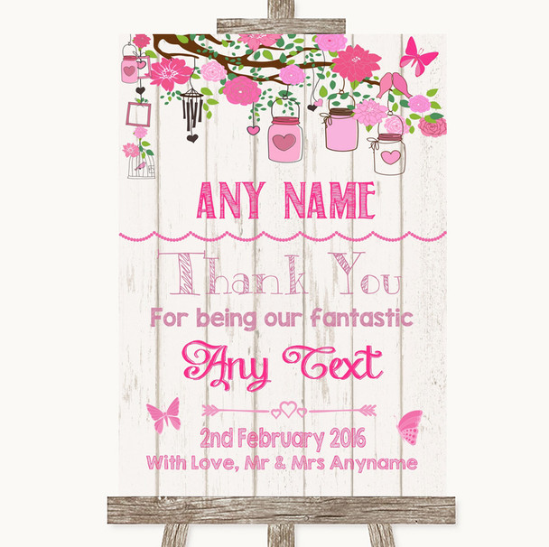 Pink Rustic Wood Thank You Bridesmaid Page Boy Best Man Wedding Sign