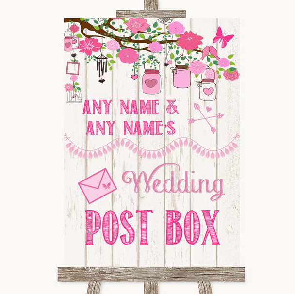 Pink Rustic Wood Card Post Box Customised Wedding Sign