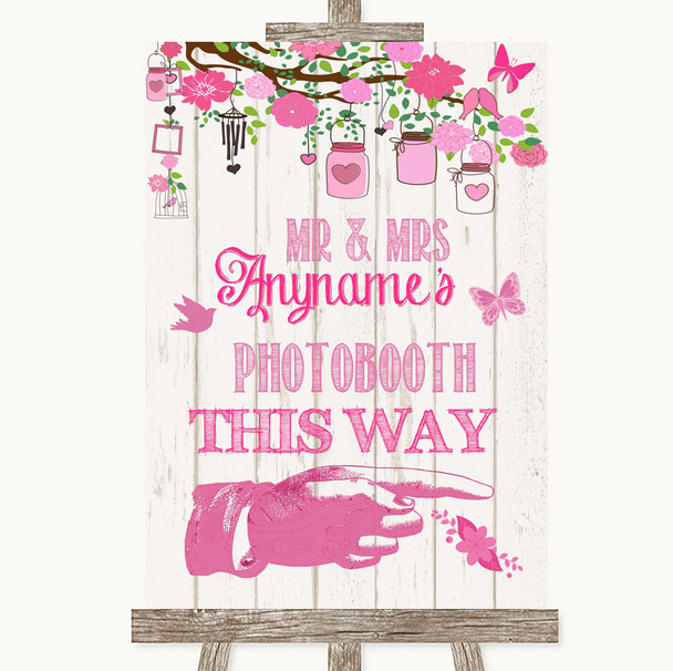 Pink Rustic Wood Photobooth This Way Right Customised Wedding Sign