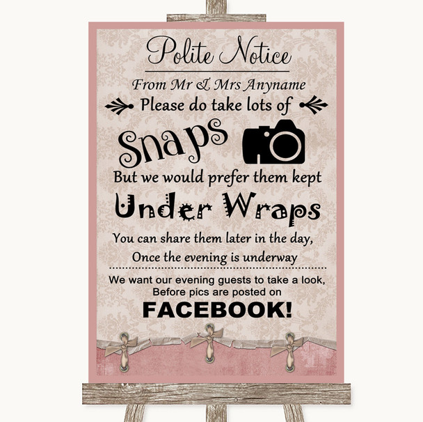 Pink Shabby Chic Don't Post Photos Facebook Customised Wedding Sign