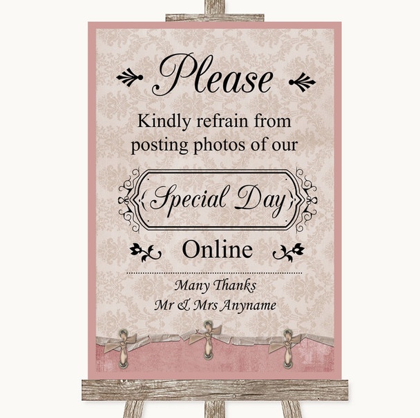 Pink Shabby Chic Don't Post Photos Online Social Media Customised Wedding Sign