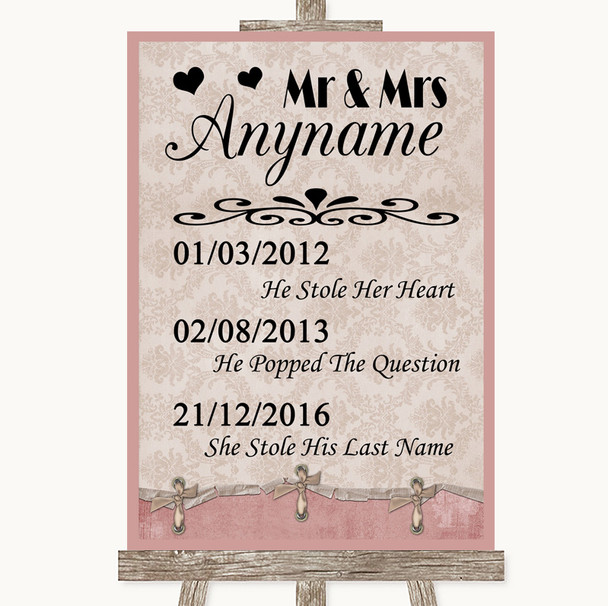 Pink Shabby Chic Important Special Dates Customised Wedding Sign