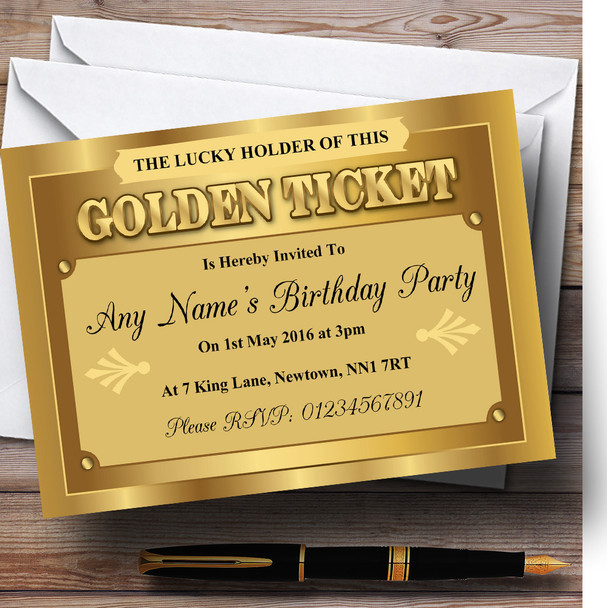 Golden Ticket Customised Birthday Party Invitations