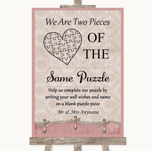 Pink Shabby Chic Puzzle Piece Guest Book Customised Wedding Sign