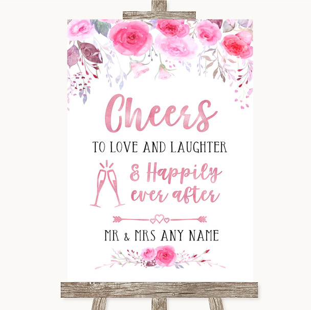 Pink Watercolour Floral Cheers To Love Customised Wedding Sign