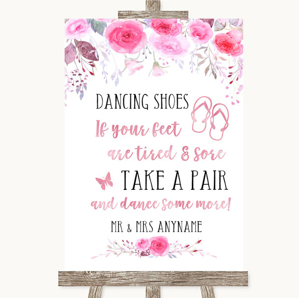 Pink Watercolour Floral Dancing Shoes Flip Flops Customised Wedding Sign