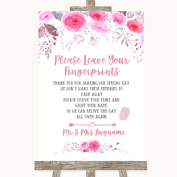 Pink Watercolour Floral Fingerprint Guestbook Customised Wedding Sign