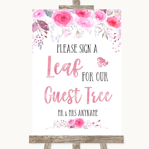 Pink Watercolour Floral Guest Tree Leaf Customised Wedding Sign