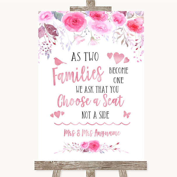 Pink Watercolour Floral As Families Become One Seating Plan Wedding Sign Pink Watercolour Floral As Families Become One Seating Plan Wedding Sign