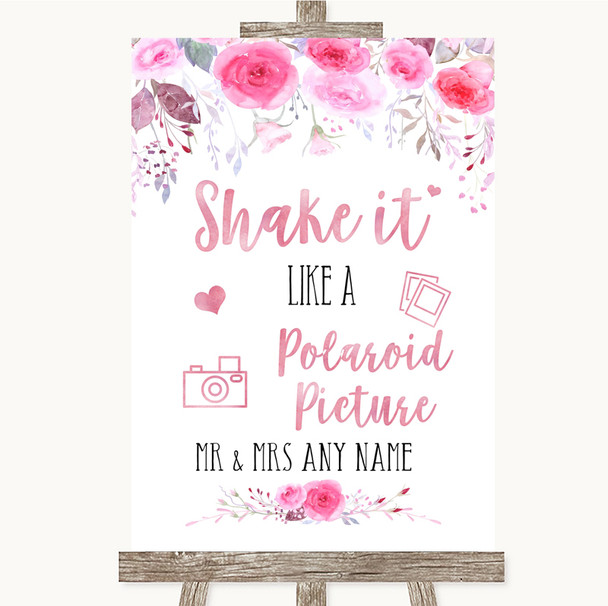 Pink Watercolour Floral Polaroid Picture Customised Wedding Sign