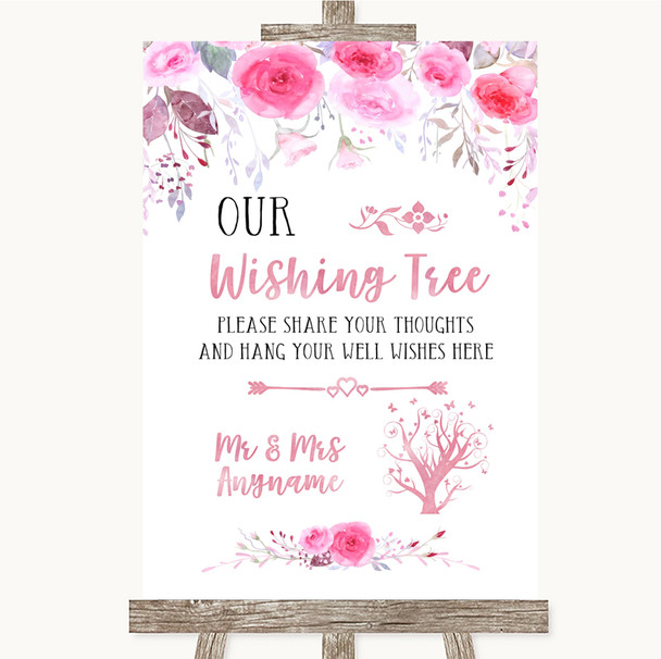 Pink Watercolour Floral Wishing Tree Customised Wedding Sign