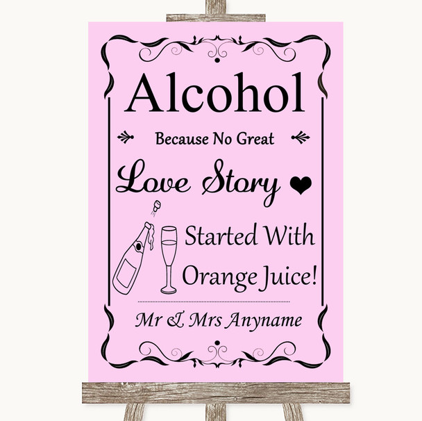 Pink Alcohol Bar Love Story Customised Wedding Sign