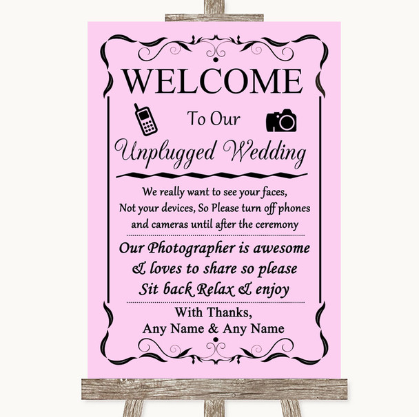 Pink No Phone Camera Unplugged Customised Wedding Sign