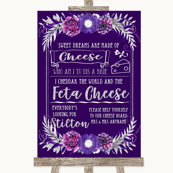 Purple & Silver Cheeseboard Cheese Song Customised Wedding Sign