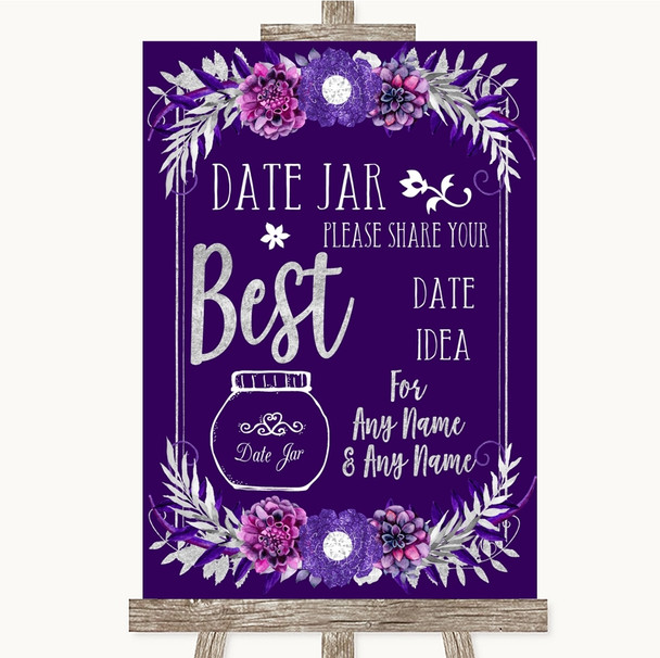 Purple & Silver Date Jar Guestbook Customised Wedding Sign