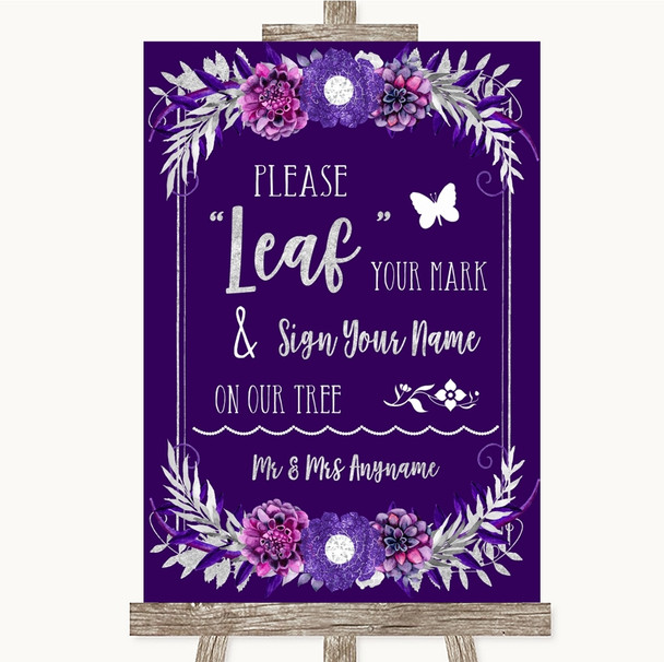 Purple & Silver Fingerprint Tree Instructions Customised Wedding Sign