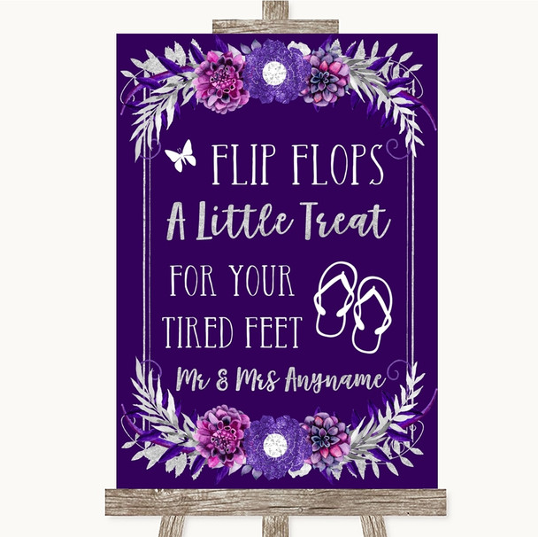 Purple & Silver Flip Flops Dancing Shoes Customised Wedding Sign