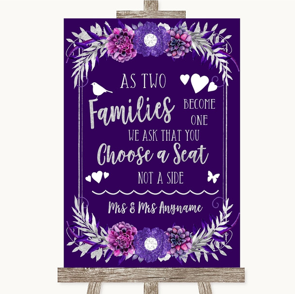 Purple & Silver As Families Become One Seating Plan Customised Wedding Sign