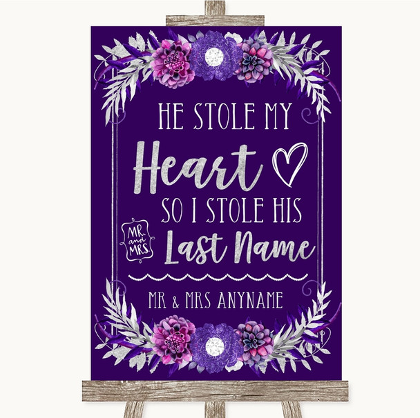 Purple & Silver Stole Last Name Customised Wedding Sign