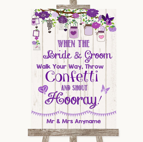 Purple Rustic Wood Confetti Customised Wedding Sign