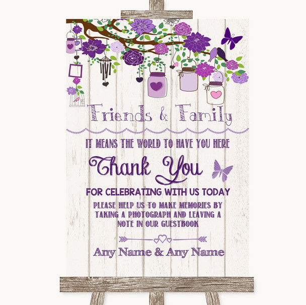 Purple Rustic Wood Photo Guestbook Friends & Family Customised Wedding Sign