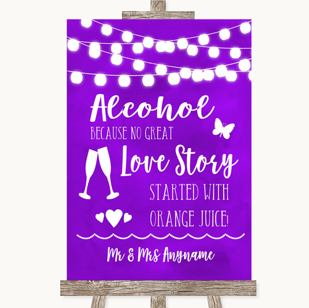 Purple Watercolour Lights Alcohol Bar Love Story Customised Wedding Sign