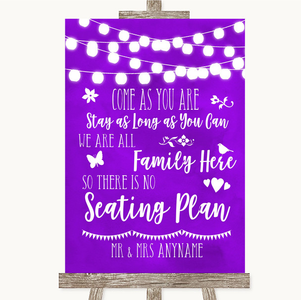 Purple Watercolour Lights All Family No Seating Plan Customised Wedding Sign