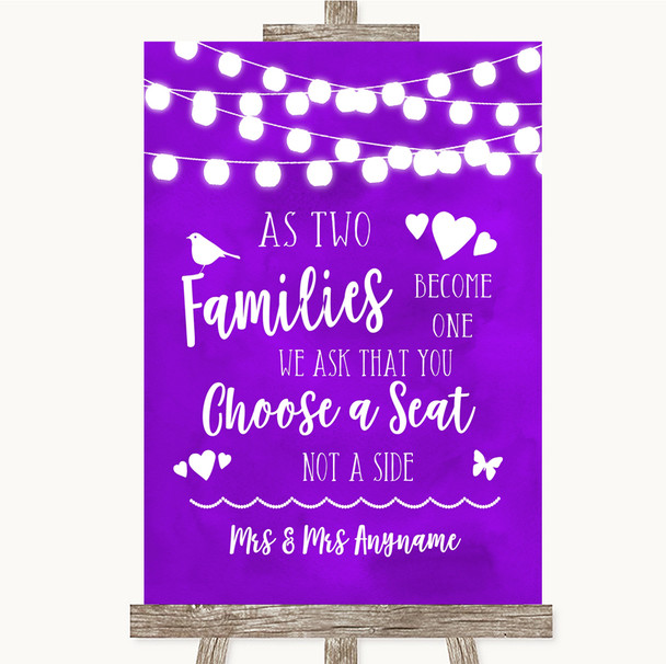 Purple Watercolour Lights As Families Become One Seating Plan Wedding Sign
