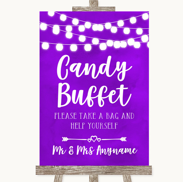 Purple Watercolour Lights Candy Buffet Customised Wedding Sign