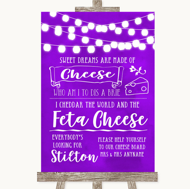 Purple Watercolour Lights Cheeseboard Cheese Song Customised Wedding Sign