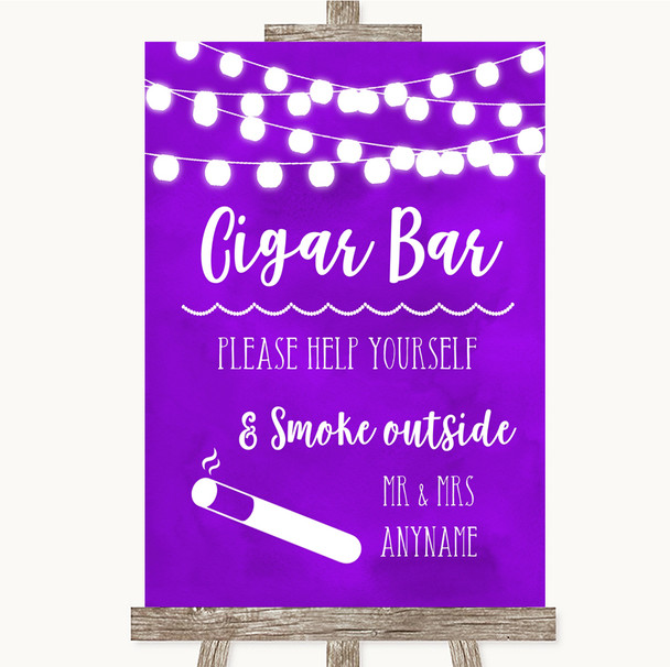 Purple Watercolour Lights Cigar Bar Customised Wedding Sign