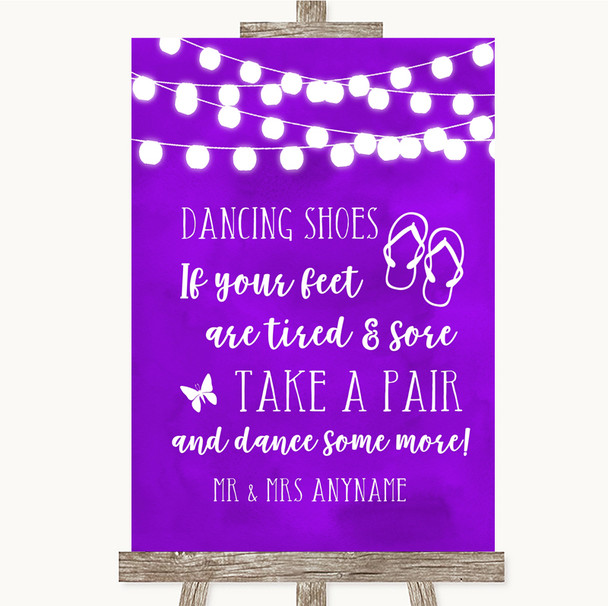 Purple Watercolour Lights Dancing Shoes Flip Flops Customised Wedding Sign