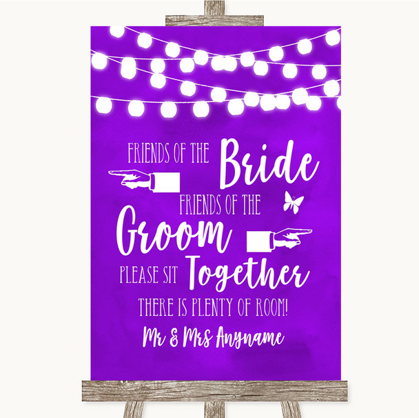 Purple Watercolour Lights Friends Of The Bride Groom Seating Wedding Sign
